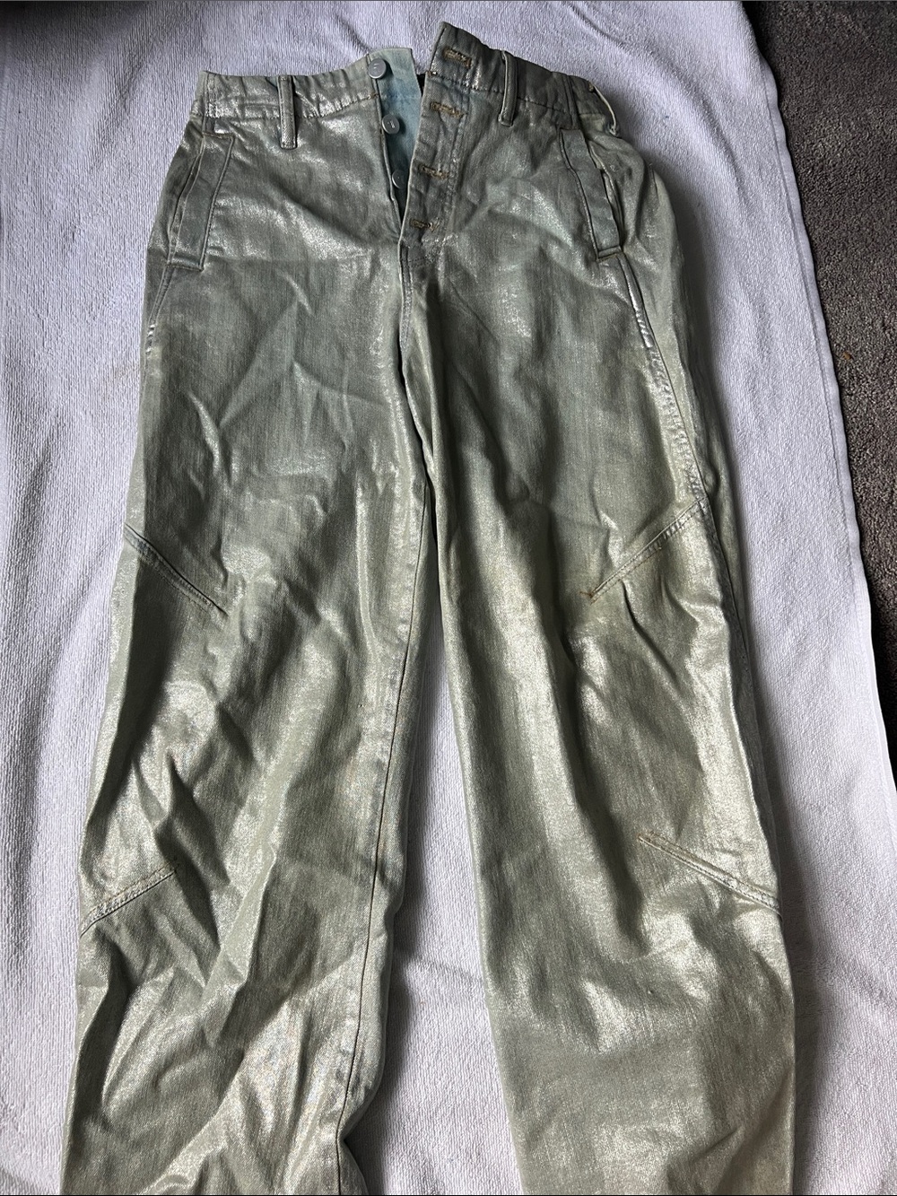 Pilcro Metallic Sage Green Wide-Leg Jeans